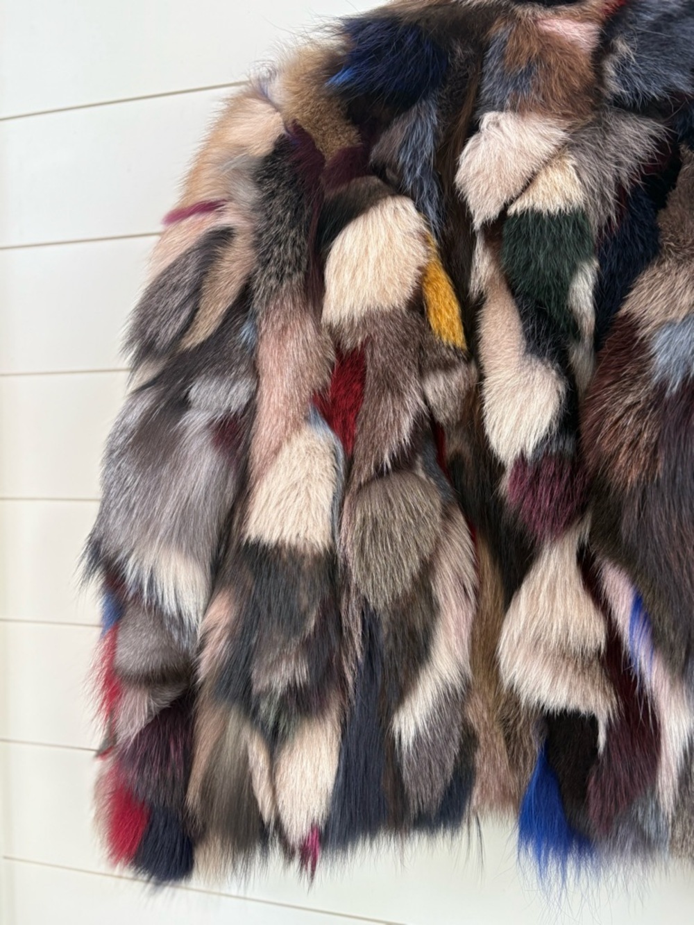 Dyed Multicolored Real Fox Fur- Women's Luxury Statement Coat - Picture 9 of 16